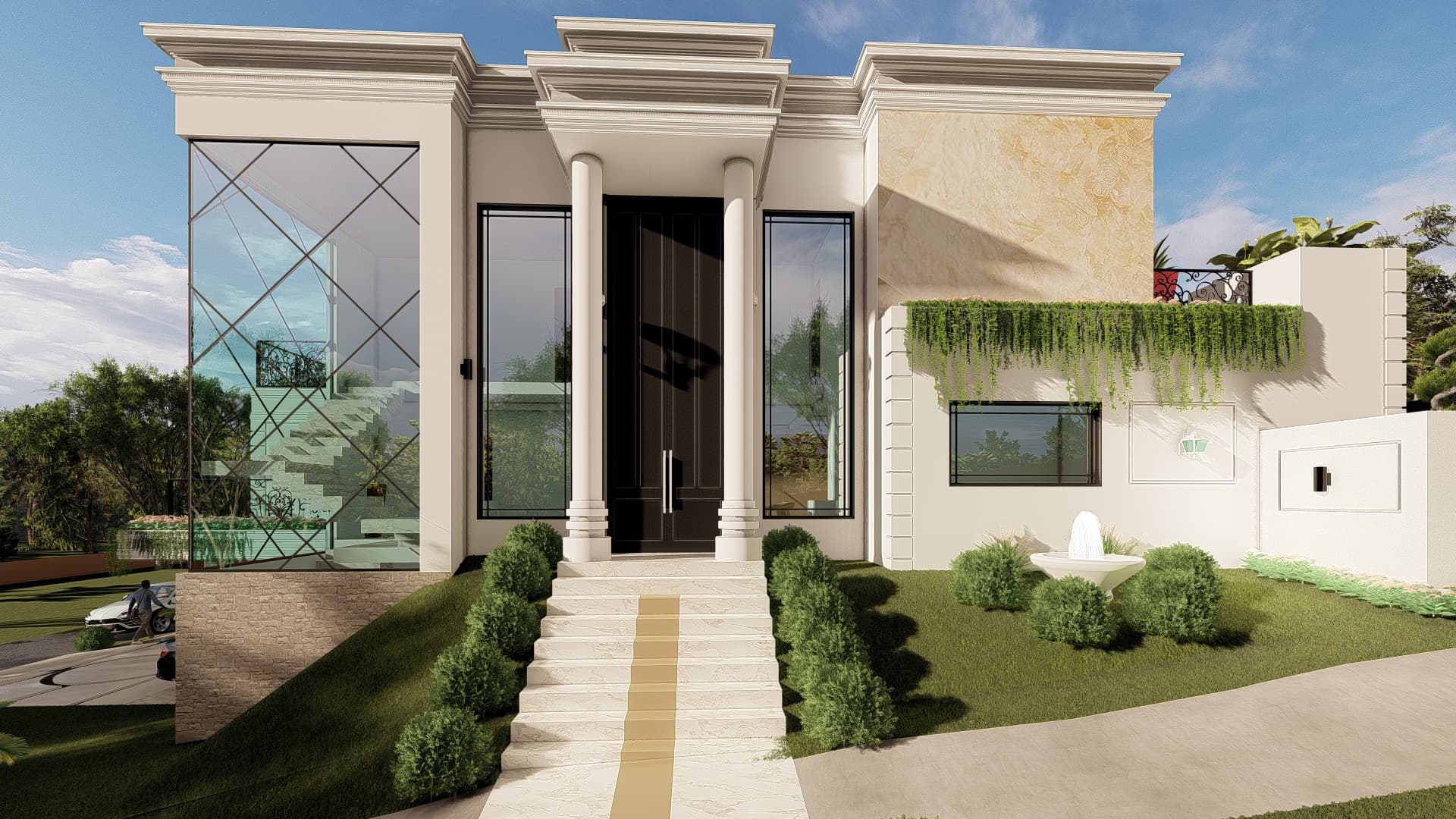 Residência Estilo Neoclássico Garagem Subsolo Aclive Esquina entrada principal