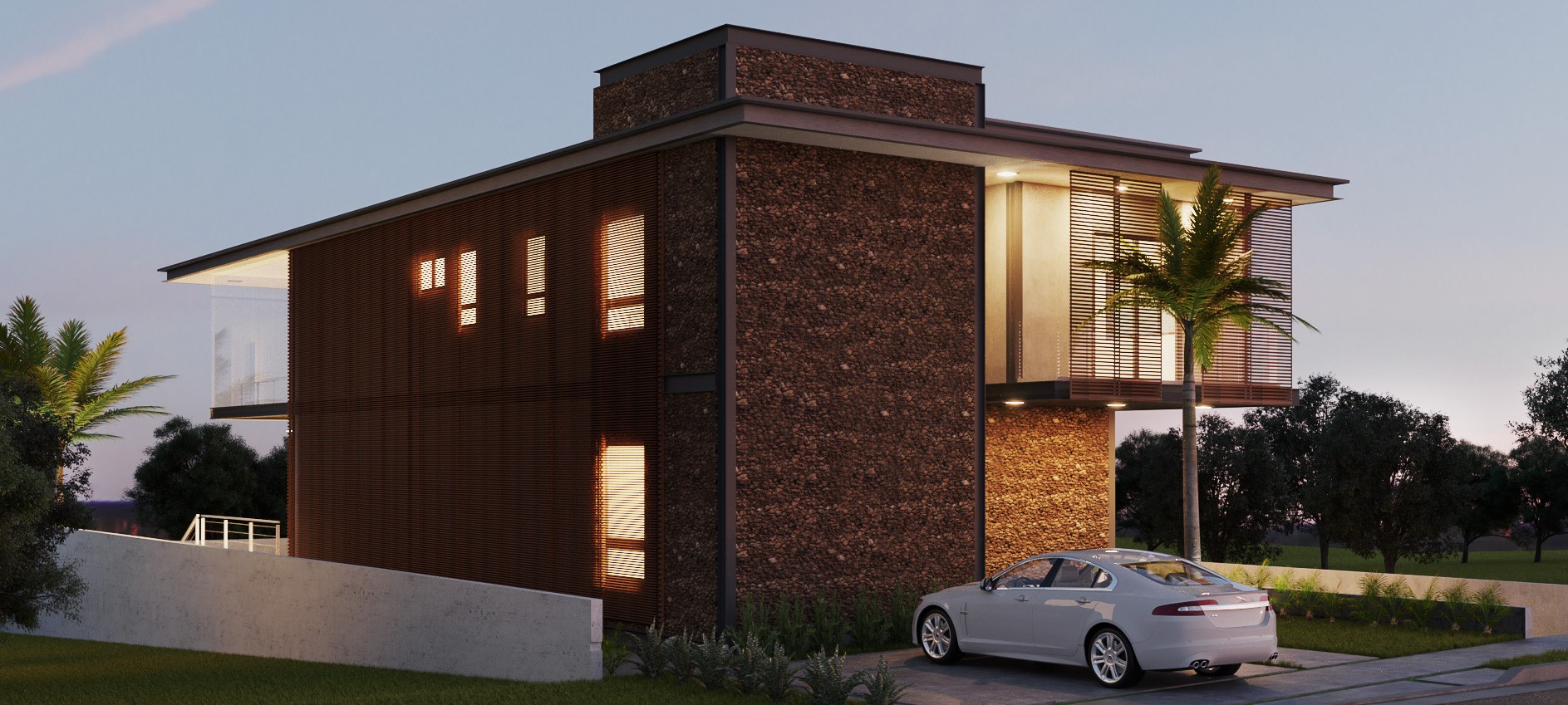 Projeto Casa Estrutura Metálica Vidro Terreno Declive Caído Fundo Jundiaí Bosque Horto