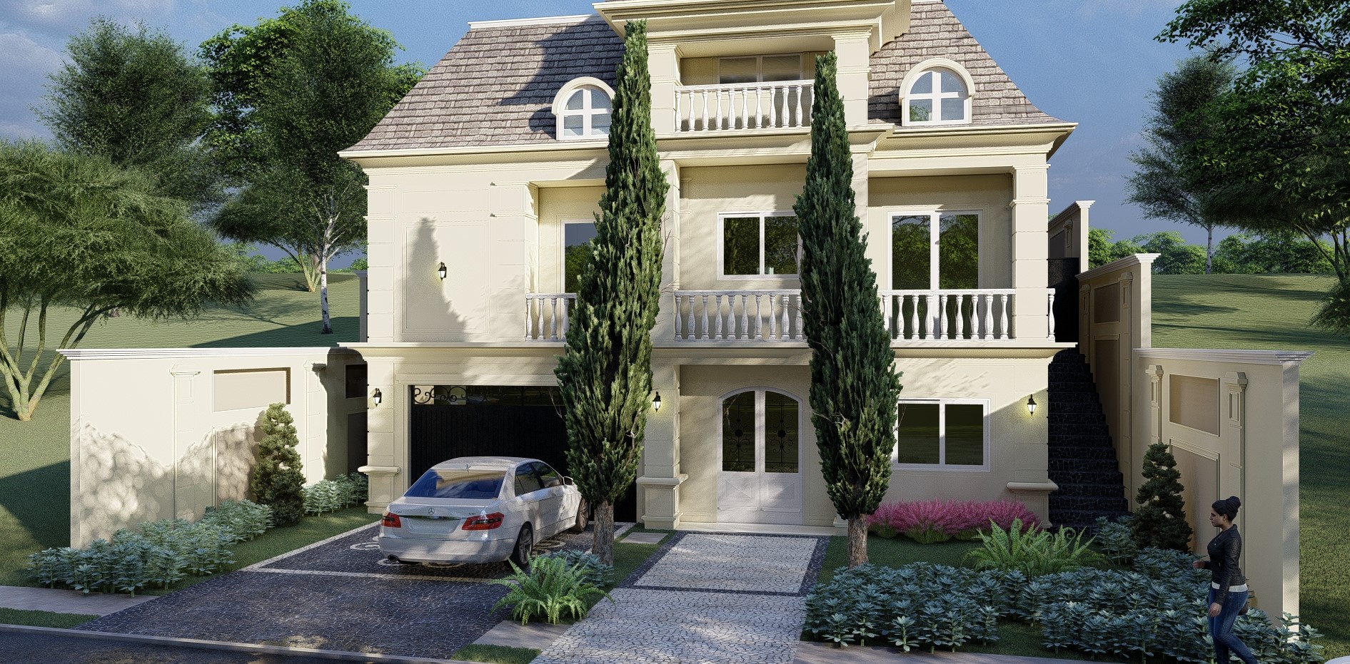 Triplex Estilo Clássico Mediterrâneo Terreno aclive de 600m com telhado shingle em São Carlos