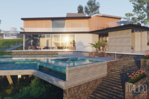 Planta de casa Estilo Contemporâneo em condomínio Entreverdes Campinas Terreno de 1.000m² declive aproveitamento nos fundos com área gourmet