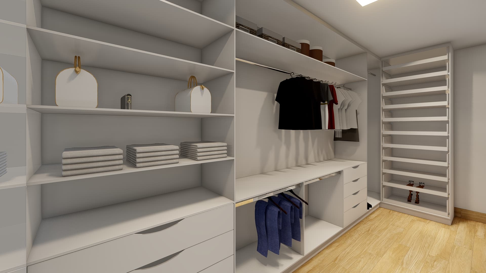 Closet Clássico com Armário Branco e Espelho - Italico Arquitetura