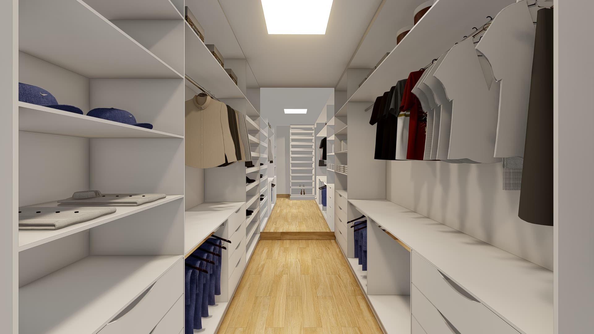 Closet com Armário Branco e Espelho de Parede