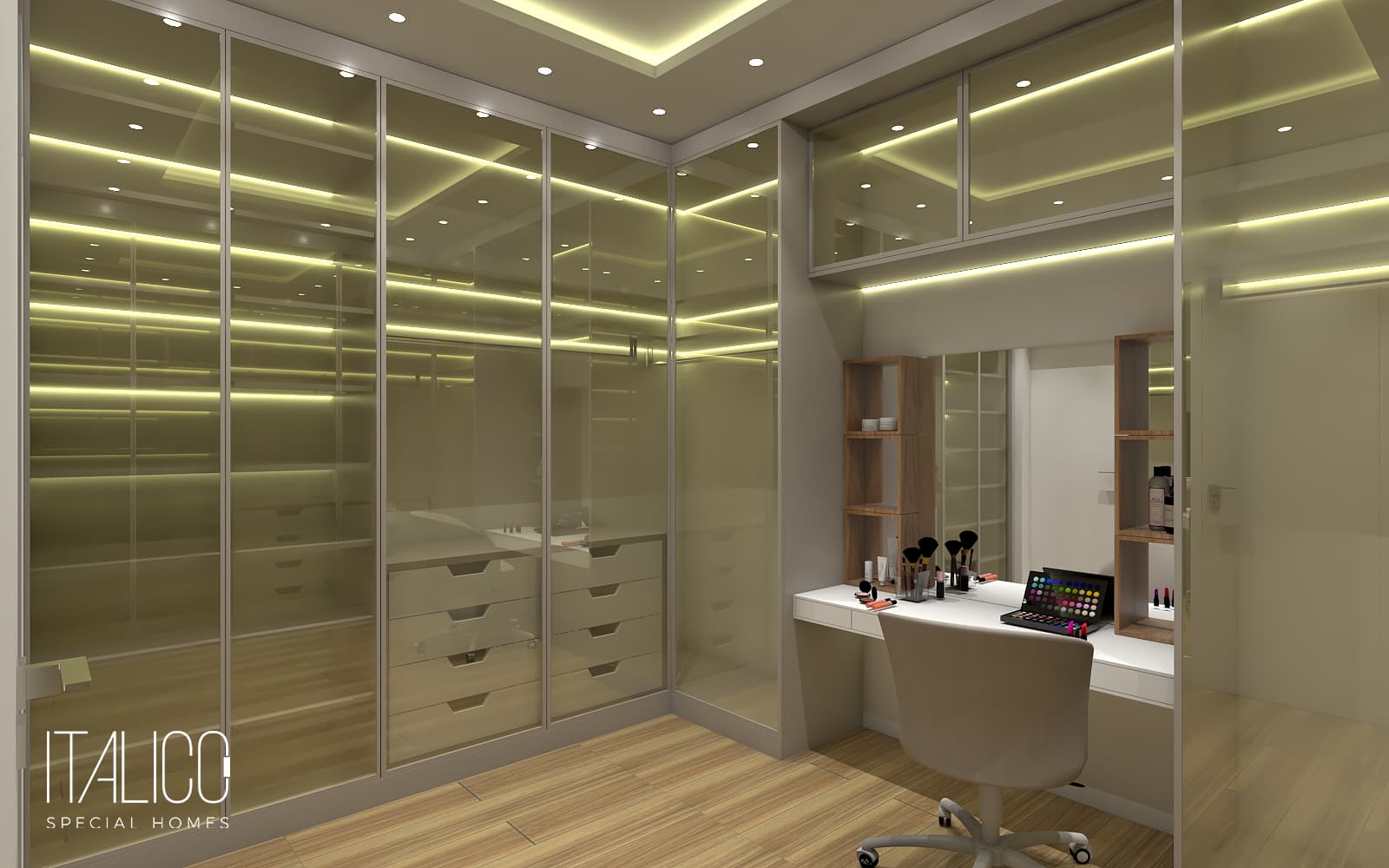 Closet Planejado no Estilo Neoclássico com Iluminação e Espelhos ...