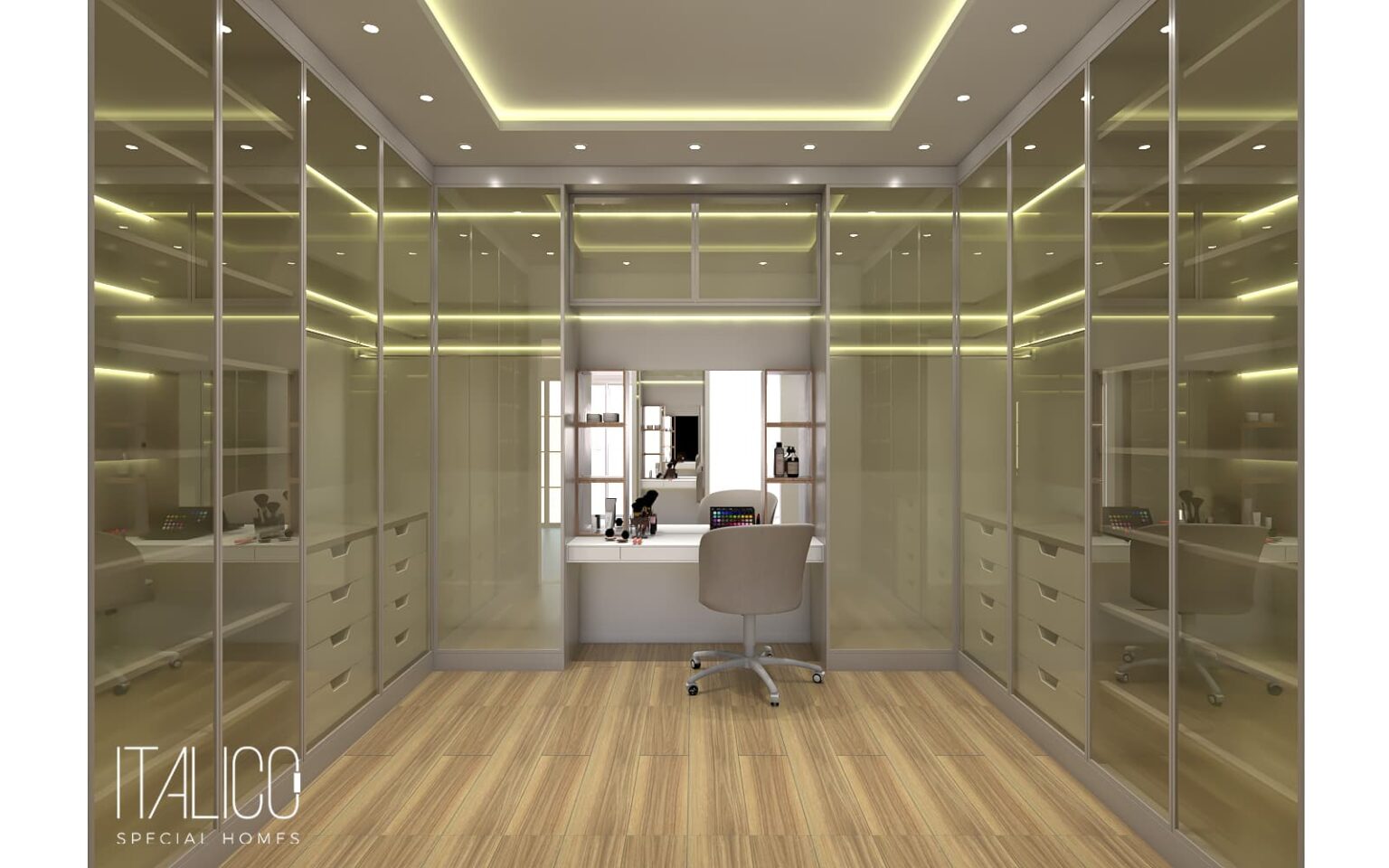 Closet Planejado no Estilo Neoclássico com Iluminação e Espelhos ...