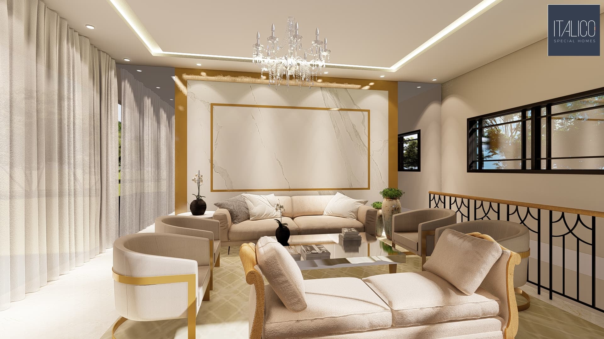 Sala Clássica com Mármore e Lustre de Cristal - Italico Arquitetura