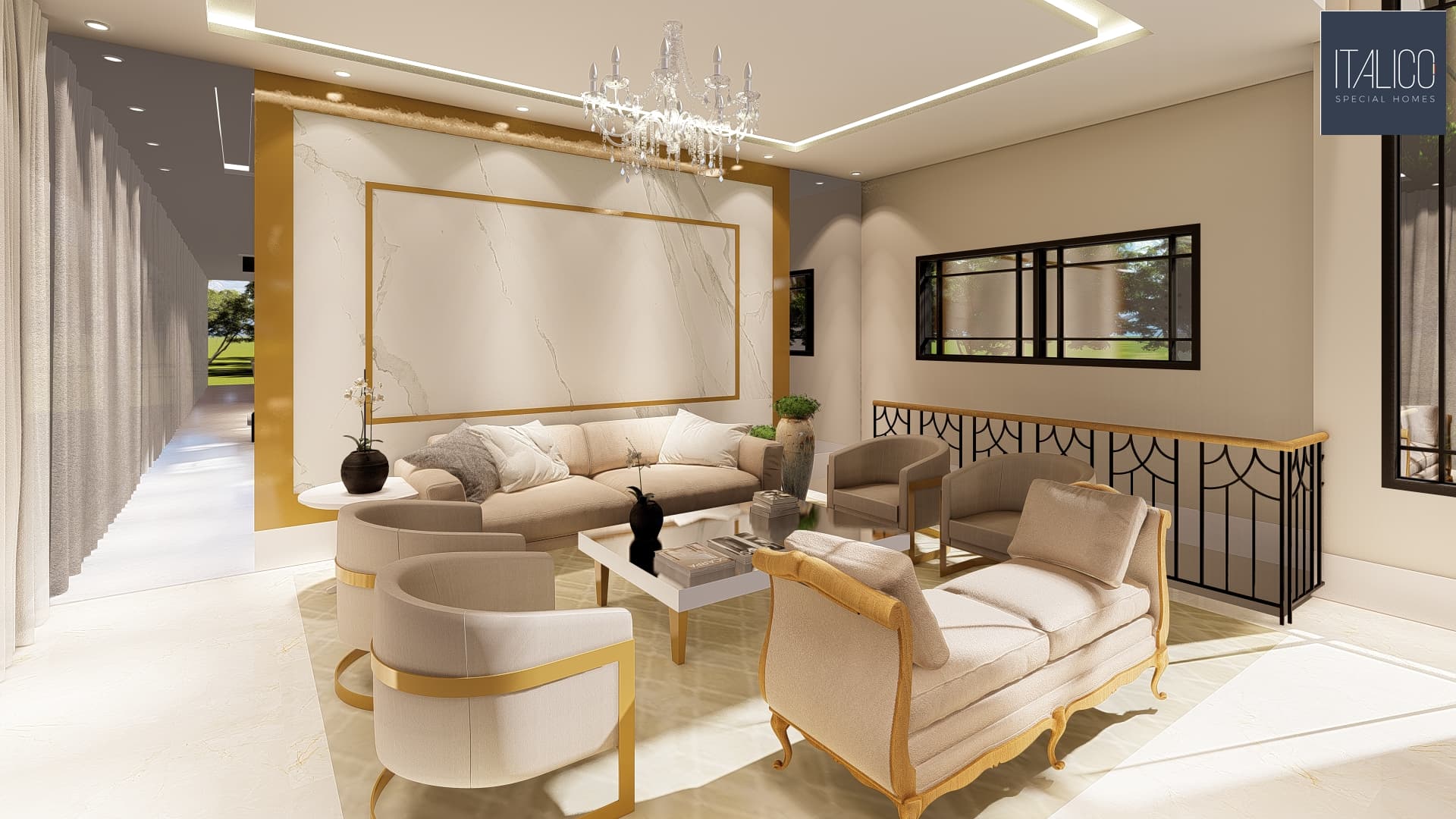 Sala Clássica com Mármore e Lustre de Cristal
