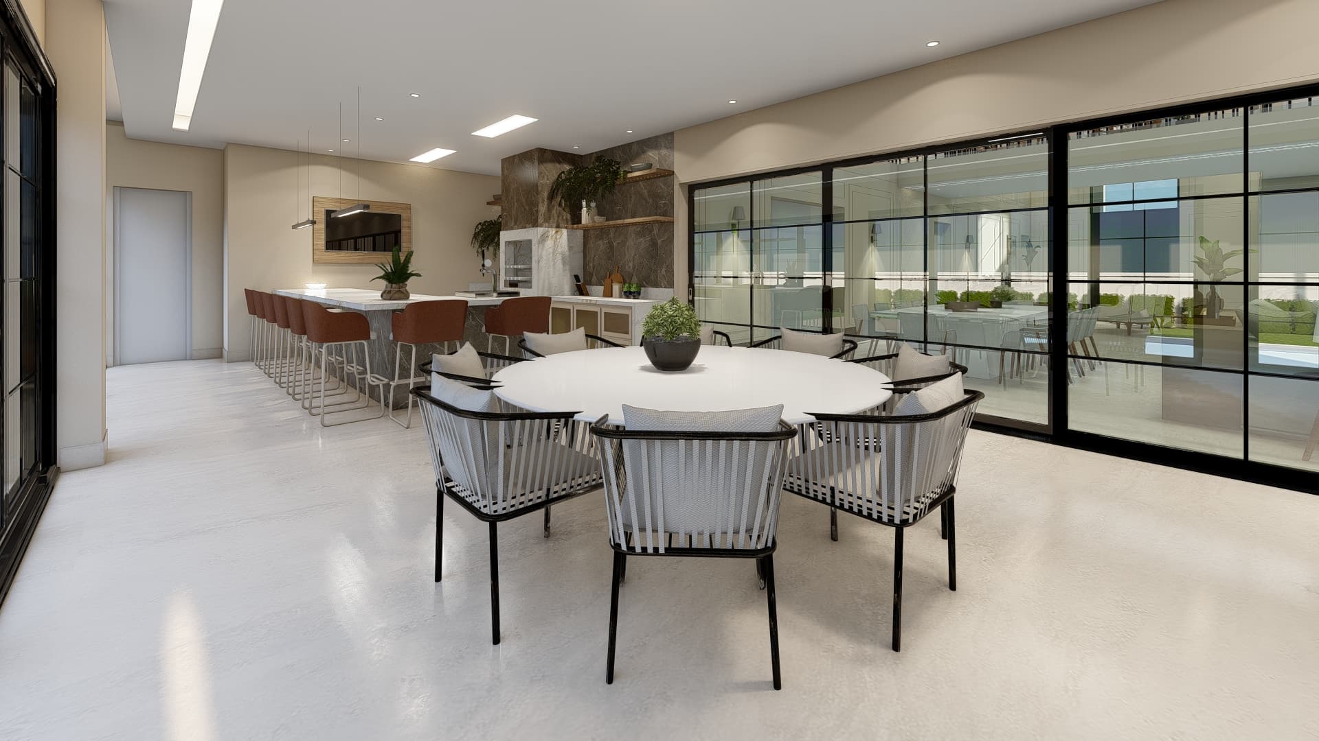 Área Gourmet com Bancada de Mármore Branco no Estilo Neoclássico