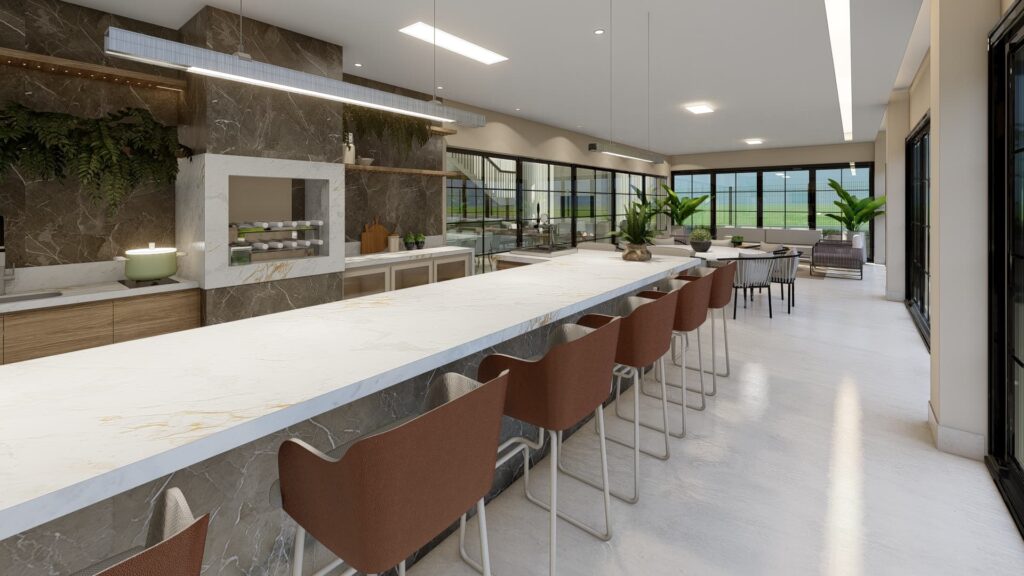 Área Gourmet com Bancada de Mármore Branco no Estilo Neoclássico