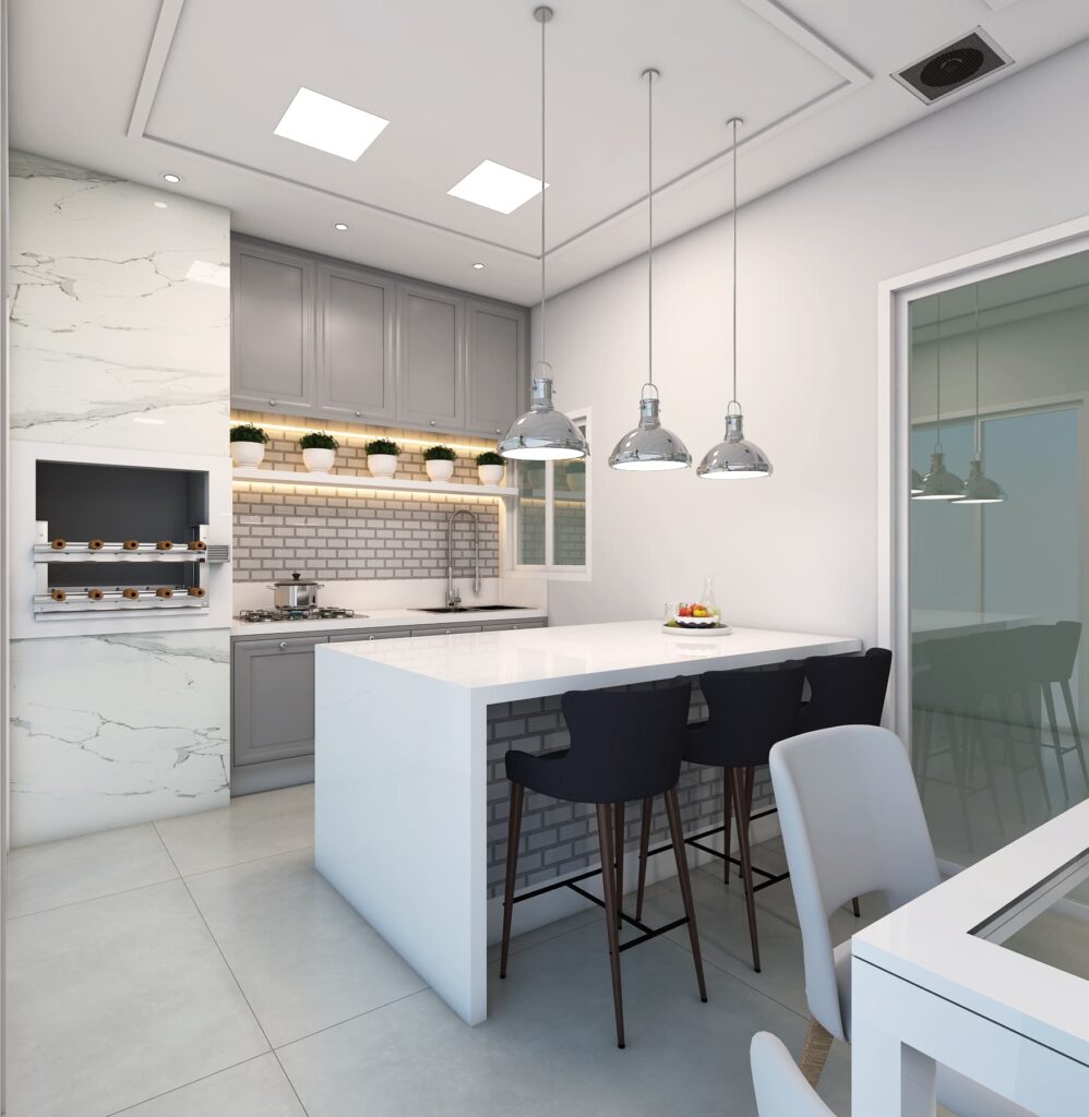 Área Gourmet com Detalhes em Boiseries e Estilo Neoclássico