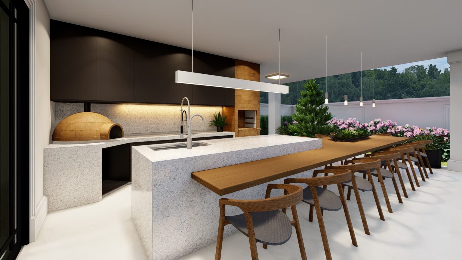 Área Gourmet com Iluminação Sofisticada e Bancada em Mármore - Italico ...