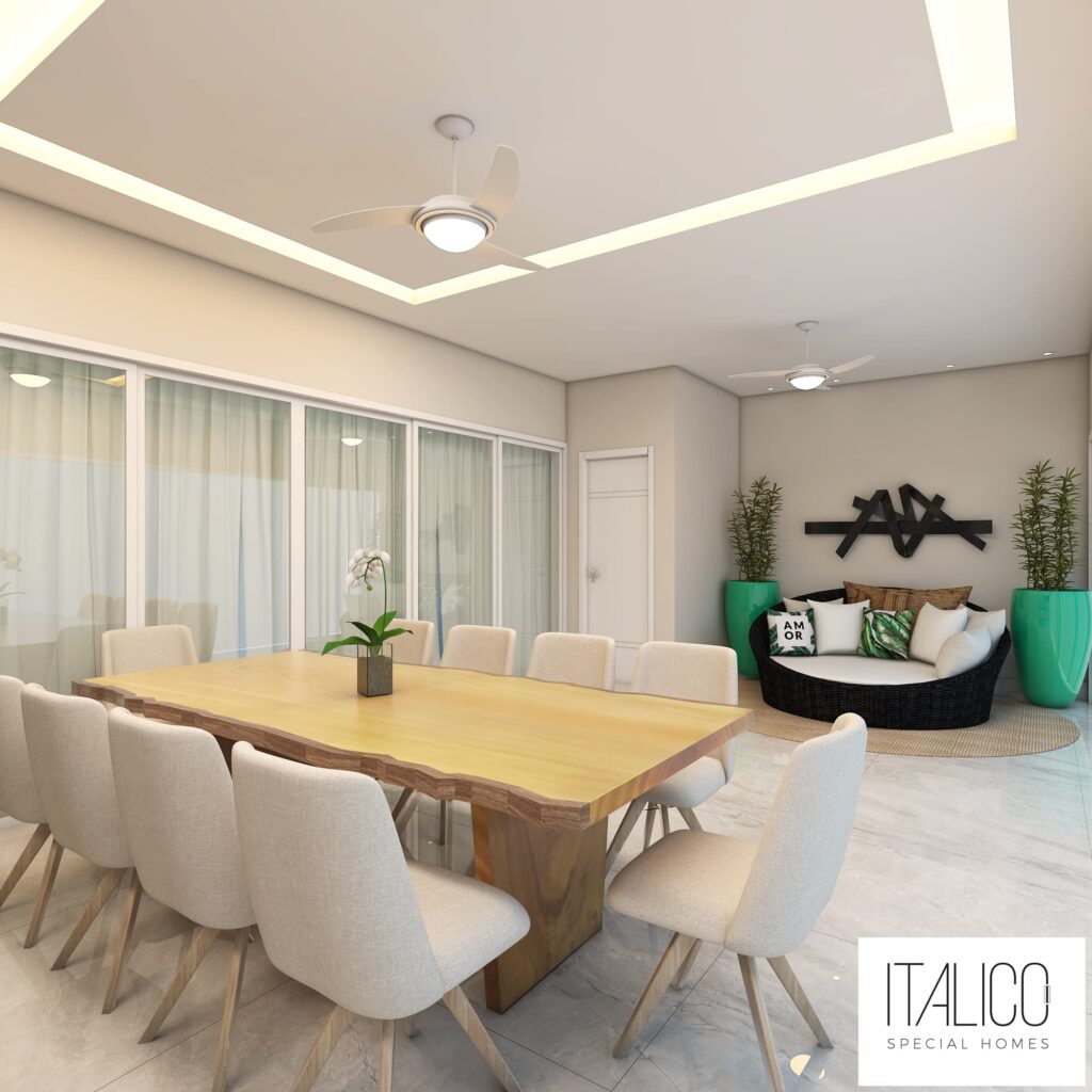 Área Gourmet Estilo Neoclássico com Luminárias Pendentes