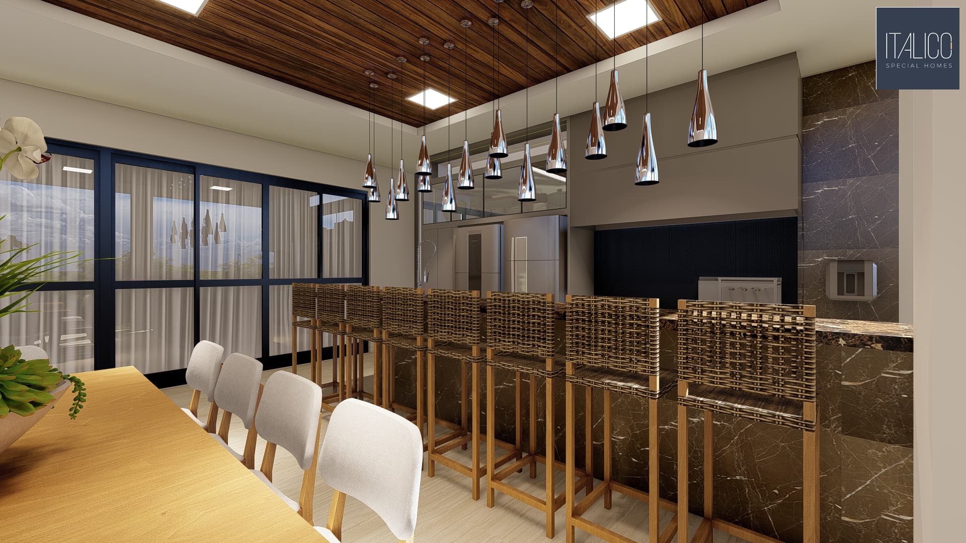 Área Gourmet Estilo Neoclássico com Mármore e Prata