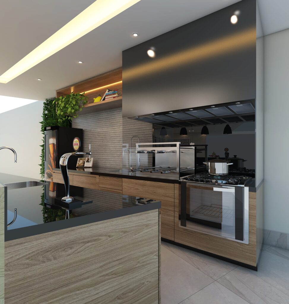 Área Gourmet Neoclássica com Iluminação Sofisticada