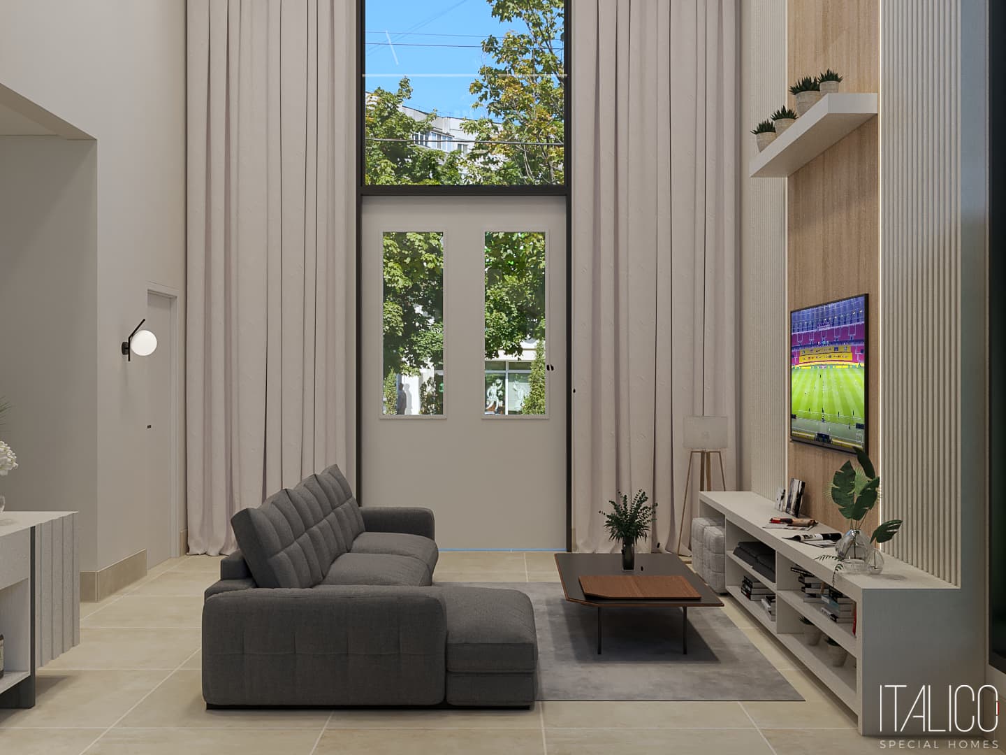 Sala com Painel com LED e Arandelas Decorativas